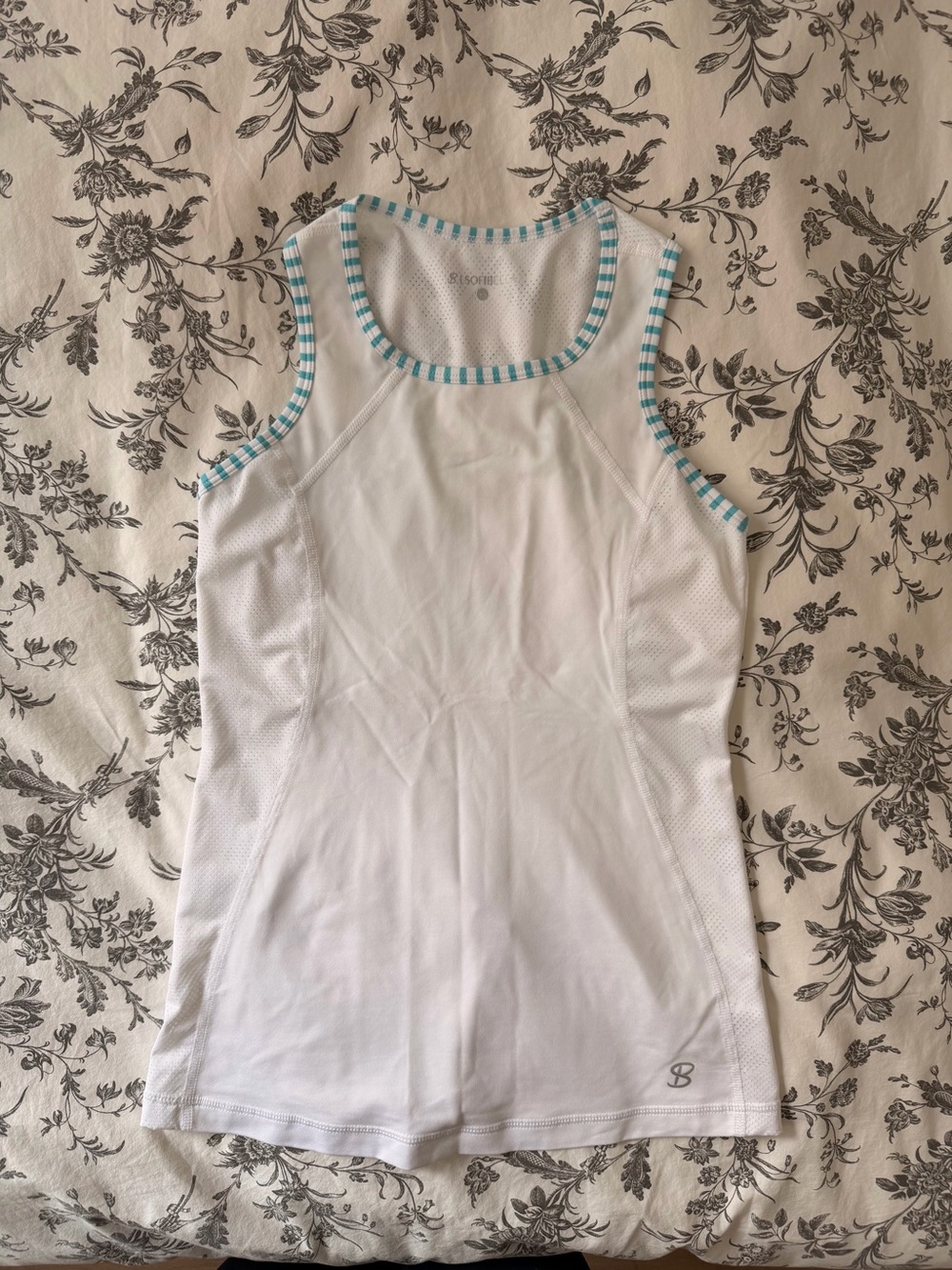 sophie b. White Tank Top with Aqua Stripe Trim